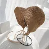 Chapeaux à large bord coréen crochet à la main parasol crochet chapeau de paille été pliable français dentelle pêcheur voyage soleil seau chapeau large wend22