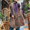 Kvinnors västar Johnature Kvinnor Vintage Cotton Long Coats Chinese Style Sleeveless V-Neck Patchwork Print Floral 2022 Winter Pocket Luci22