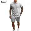 Plus Size3xl Tracksuit Sets 2021 Summer Casual Polo Shirt and Shorts 2PCS Outfits Streetwear Men Fashion Two Piece Shirt Sets G220427