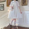 Qweek White Kawaii Lolita Dress for Girls Soft Princess Fairy Peter Pan Collar Japanese Style Sweet Puff Sleeve Party 220613