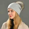 Women Hats Raccoon Fur Poms Wool Hat Female Knitted 2019 Fashion Ladies Multicolor Fur Pompon Cap Winter Hats For Women J220722