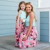 Familj matchande maxi tank klänning sommar mamma och jag dotter lapptäcke blommiga långa klänningar för kvinnor mamma baby flicka kläder 220712