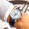 손목 시계 카니발 비즈니스 패션 남성 시계 주간 달력 달의 달 상수 30m 방수 가죽 기계적 시계