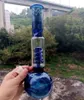 10.5 inch Blue Glass Water Bong Hookahs Hand Paiting Unique Design Spring Pipes Perc with Male 18