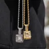 Mens Hip Hop Jewelry Iced Out Lettre Initiale Collier Pendentif Or Argent Cube Dés Hiphop Colliers