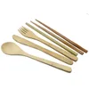 Dinnerware Sets Wooden Outdoor Utensils Portable Travel Camping Zero Waste Eco-Friendly Bamboo Cutlery Set With PouchDinnerware