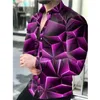 メンズカジュアルシャツメンズ2022年春秋のメンシット抽象的な幾何学3Dプリントハワイアンボタン長袖ビーチオフィス