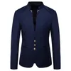 Chiński styl mandarynki stojak na obroża Business Casual Wedding Slim Fit Blazer Men Casual Sull Jacket Mężczyzna płaszcz 4xl 220527