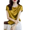 Zijde dunne korte mouw T-mouwen Koreaanse stijl slip vrouw zomerkleding elegante bruine tops massieve losse casual mode m-4xl