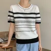 Gestreiften T-shirt Kurzarm T-shirt Frauen Gestrickte O Neck Frauen Tops Sommer Koreanische Kleidung Casual Elastizität Poleras Mujer