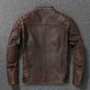 Vintage Yellow Brown Real Cowhide äkta skinnjacka män Motorcykelrock Mens Biker Kläder Spring Asian Asian Storlek 6xl 220816