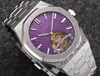 R8F 2652 Tourbillon de vide à main extra mince montre 41 mm sihh cadran violet mécanique bracelet en acier inoxydable super édition pureitme e5