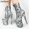 Sorbern Snakeskin Print Ankle High Boots Vegan Shoes 2019 Custom-Made Color Inner Side Zipper Lace Up Booties Plus Size 34-45