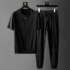 T shirt pants Summer Men s High End Fashion Two Piece Leisure Sports Breathable Solid Color High Quality Suit 220621