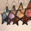 Moroccan Stained Glass Star Lantern Candle Holder Hanging Metal Tealight Lantern for Home Patio Garden Wedding Decoration