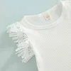 Citgeett Summer Kids Girl Short Sleeve Tops Suspirt Lace Flowwork Patchwork Casual Clothing Zestaw J220711