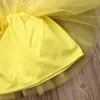 Sommer-Baby-Rock-Outfit 3-teilig/Set mit großer Schleife, Haarband und Schlauchoberteil, kurzer Gaze-Rock für Kinder, einfarbig, gelbe Farbe, Mädchen-Designer-Rock-Set