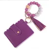 PU Leather Bracelet Wallet Keychain Jewelry Party Favor Tassels Bangle Key Ring Holder Card Bag Silicone Beaded Wristlet Keychains Fashion Handbag B8025