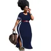 Plus Size Dresses Women Clothing L-5xl Casual Wholesale Striped Side Bodycon Stretch Slip Hem Maxi Dress Woman DropPlus