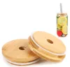 Bamboo Cap Lids 70mm 88mm Reusable Wooden Jar Water Bottle Lid with Straw Hole and Silicone Seal