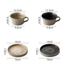 Tasses Style japonais rétro fil Stoare tasse à café soucoupe ensemble avec cuillère moderne minimaliste maison en céramique petit déjeuner lait SingleMugs