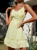 Casual Dresses Jastie Boho Simple Slim Mini Dress Women Summer Cotton V Neck Button High Waist Light Yellow Vestidos Elegant Beach Chic Dres