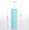 16oz Acrylic Mugs Tumblers With Color Straws and Lid Matte Colors Double Wall Water Bottle Coffee Drinking Plastic Sippy Cup