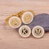 Bracelets de charme Moda Zircão 26 A-Z Letters Assista a pulseira de cinto de cobre em aço inoxidável Pulseira ajustável para mulheres Judeu de casamento de festas