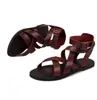 Zomer echt leer mannen sandalen peep teen rome gladiatoren mode outdoor strand sandalen schoenen