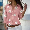Camisas y blusas con estampado floral para mujer, moda de primavera, cuello vuelto, manga larga, Tops de oficina para mujer, blusa informal de talla grande 220513