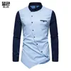 Camicie casual da uomo Camicia da uomo manica lunga Poliestere Personalità Bottone diagonale per designer di lusso Colletto Henry irregolare Top