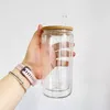 미국 재고 16oz 승화 블랭크 유리 텀블러 DIY 열전달 맑은 서리 컵 커피 차 머그 뚜껑과 빨대가있는 여름 음료 용기 병