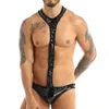 One Piece Costumes Mâle Latex Sexy Body Pour Hommes Faux Cuir Corps Bas Ouvert BuWrestling Singlet Gay Jockstraps Costumes Club6985265