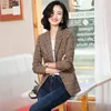 Costumes pour femmes Blazers printemps automne élégant dames Plaid Blazer femmes vêtements d'extérieur 2022 mode veste décontractée petit costume femmes bouton J