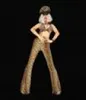 Y20 Ballroom Dance Singer porte Bikini Léopard Flares Stage Costume Female Jumps Cuit Perform Robe tenue DJ Femmes Cent