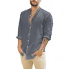 T-shirts voor heren mannen lange mouw shirts gestreepte reverskraag katoen en linnen casual los blouse mannelijke kleding chemise hommemen's