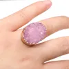 Natural Druzy Agates Rings Diamon-Studded Open Finger Rings Irregular Charm Rings for Women Men Party Wedding Jewelry