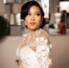 2022 Arabisch Aso Ebi Luxuriöse Spitze Perlen Kristalle Brautkleider Sheer Neck Brautkleider Meerjungfrau Brautkleider C0408
