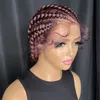 32 Inch Synthetisch Haar Gevlochten Paardenstaart Lace Front Pruiken Kinky Krullend Frontaal met Babyhaar voor Afro Vrouwen Cornrow Pruik