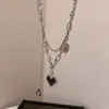 Double layer Long Chain Love Heart Pendant Necklace Stainless Steel Lovers Couple Necklaces for Women Men Jewelry Gift