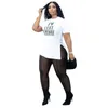 2022 Designer Plus Size Dresy dla kobiet Krótki rękaw 2 sztuka Zestaw Outfit List Drukowane T Shirt Mesh Sheer Legginsy Stroje