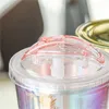 1pc Pink Pineapple Coffee Mugs BPA Free Plastic Water Bottle Travel Mug Portable Tea Milk Juice Cup With Straw Drinkware 20220608 D3