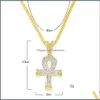 Pendant Necklaces Gold Chains Pretty Egyptian Ankh Key Of Life Beautifly With Red Ruby Cross Necklace Set Men Bling Hip Hop J Bdehome Dhmt2