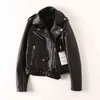 Ailegogo New Autumn Women Women Black Pu Faux Leather Jacket Aretwear Motor Motor Biker Slim Fit Turn Down Collar Casat Outwear com Belt L220801