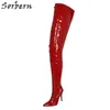 Sorbern Kırmızı Timsah Kasık Uyluk Çizmeler Kadın Stilettos Yüksek Topuk Sivri Burun Uzun Boot Unisex Özel Mil Uzunluğu ve Genişliği