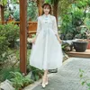 Sukienki swobodne wiosna/lato damski chiński styl vintage literacki haftowany bajkowy sukienka mori dziewczyna szczupła cheongsam średnia długość sukienki
