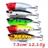 5pcs 5 Colors Mixed 3D Eyes Popper Plastic Hard Baits & Lures 7.3cm 12.15g 6# Fishing Hooks