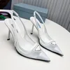 Marca de moda Mujer Zapatos de vestir Cuero genuino Tacón alto Dama Bombas Sandalia Punta estrecha Sandalia Slide Slingbacks Sandalias de verano sexy Fiesta versátil Boda