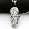 Plaqué or diamant incrusté filet de basket-ball cadre collier pendentif Hiphop titane acier sport bijoux accessoires cadeau de fête