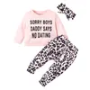 Ensembles de vêtements Costume trois pièces pour fille rose à manches longues Pull à lettres Pantalon à imprimé léopard BabyClothing